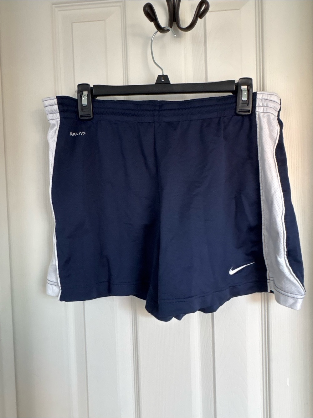 Nike Women's Navy and White Dri-FIT Athletic Shorts